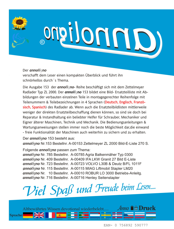Zettelmeyer Radlader Typ ZL 2000 Bild- Ersatzteilliste mit Explosionszeichnungen  - annoligno 153